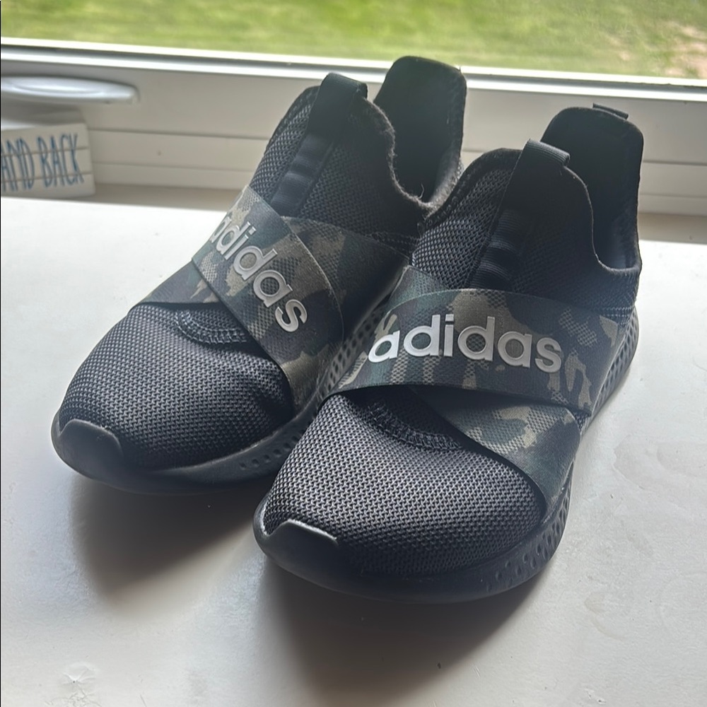 Adidas Black and Camouflage Slip-On Sneakers LIKE NEW